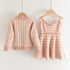 Girl's Knit Plaid Skirt Cardigan Set